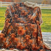 Boho cow and wild flower blanket